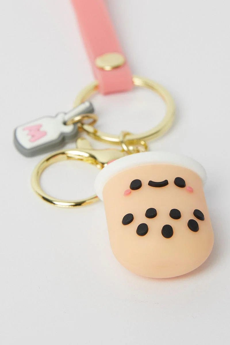 Pink Bubble Tea Design Keyring