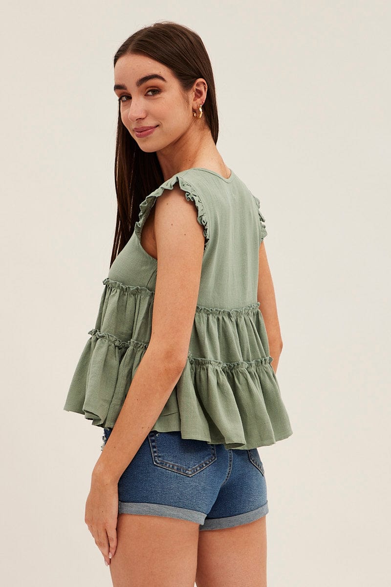 Green Ruffle Tiered Top