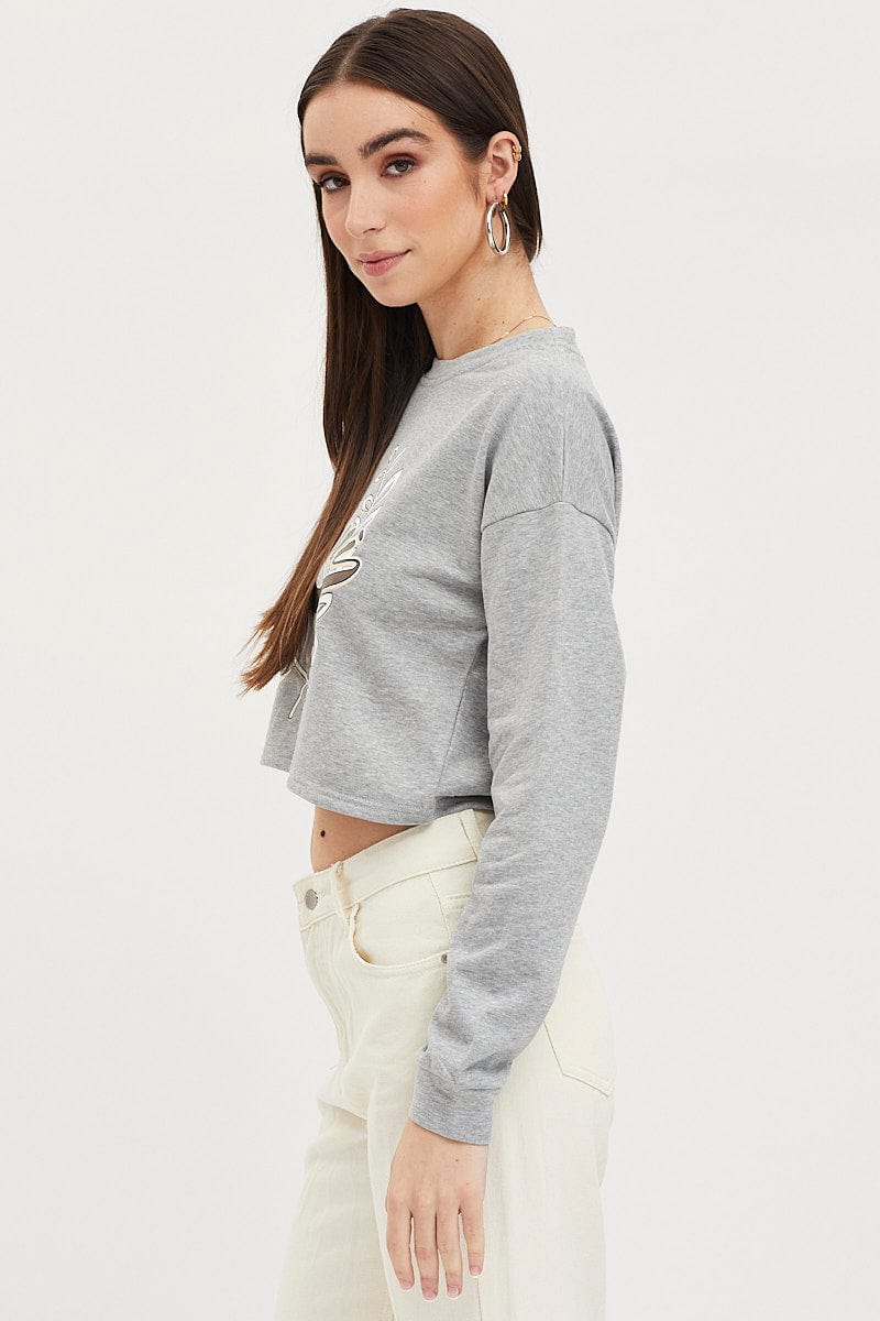 Grey Graphic Sweater Long Sleeve