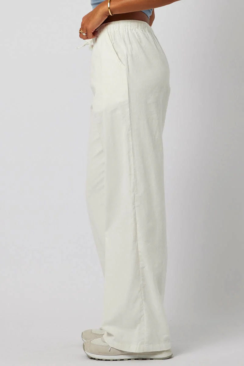 White Wide Leg Pants Micro Corduroy