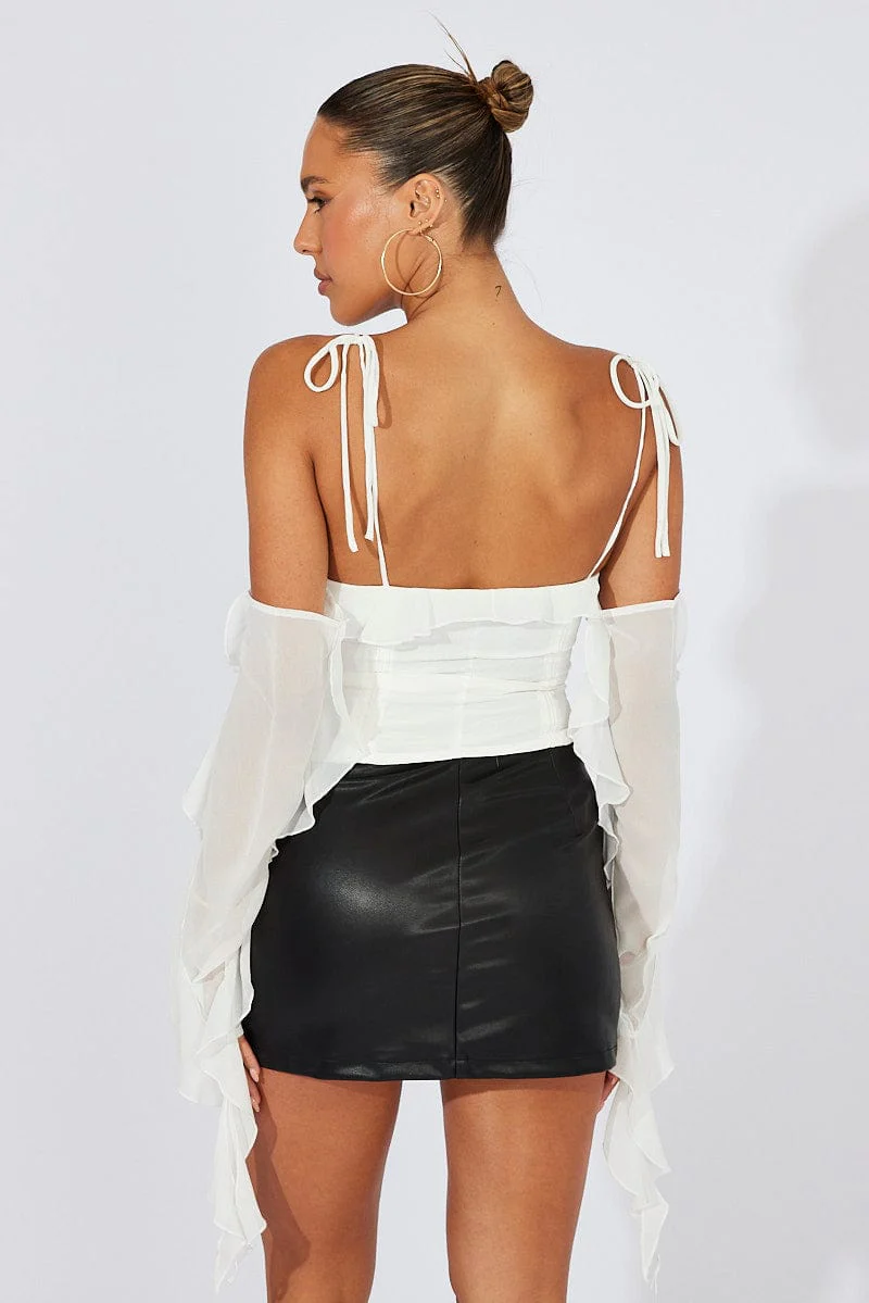 White Corset Top Off The Shoulder Ruffle Sleeves