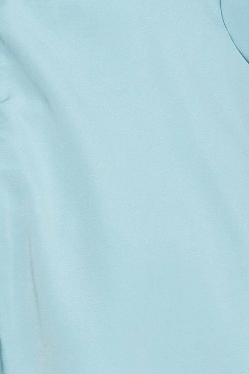 Blue Fit And Flare Dress Long Sleeve Scoop Neck