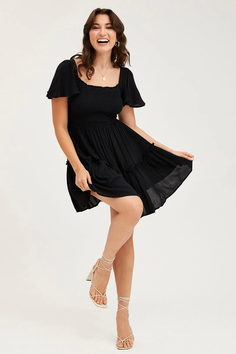 Black Skater Dress Short Sleeve Mini