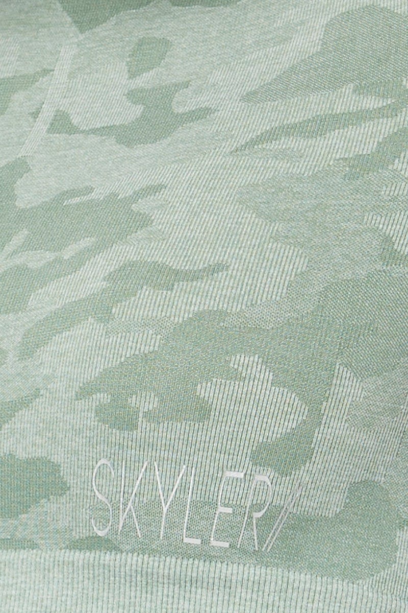 Green Seamless Camo Activewear Long Sleeve Top