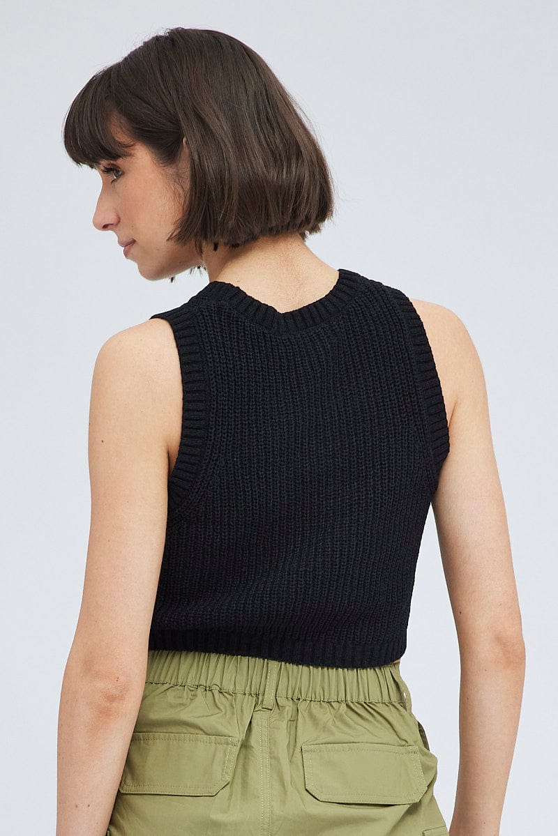 Black Knit Vest Crew Neck