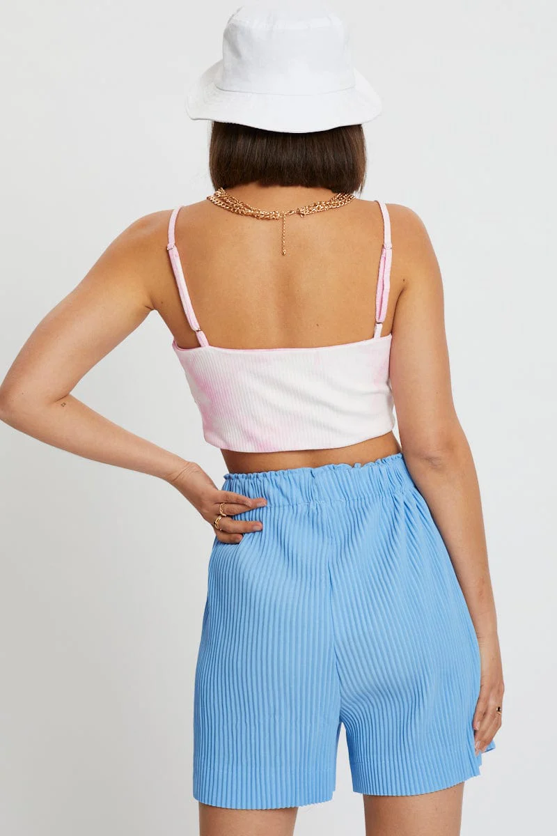Blue Elastic Waist Track Short