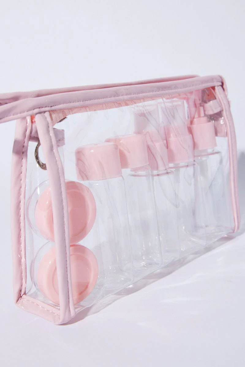Pink 10pcs Portable Travel Bottles Set