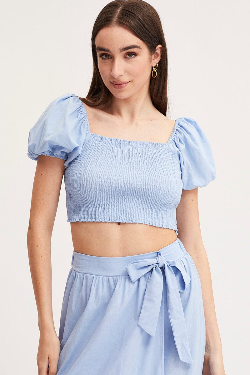Blue Crop Top Short Sleeve
