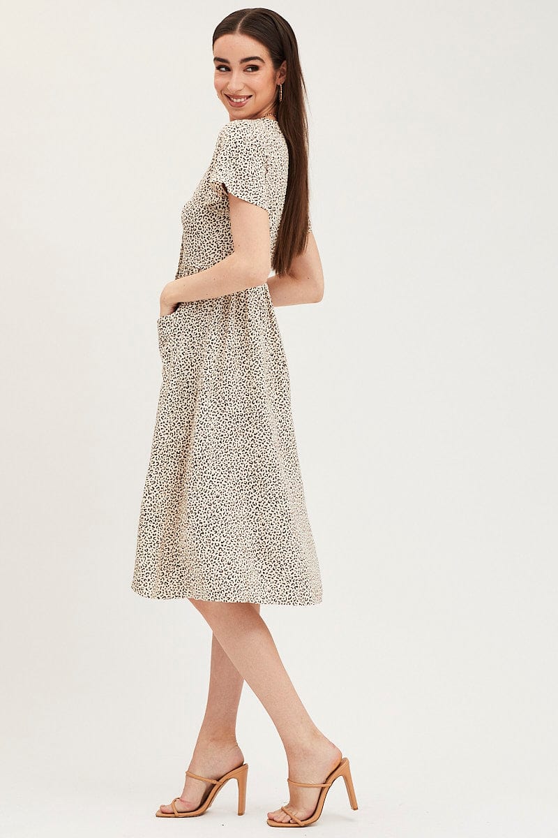 Geo Print Pocket Front Button Midi Dress