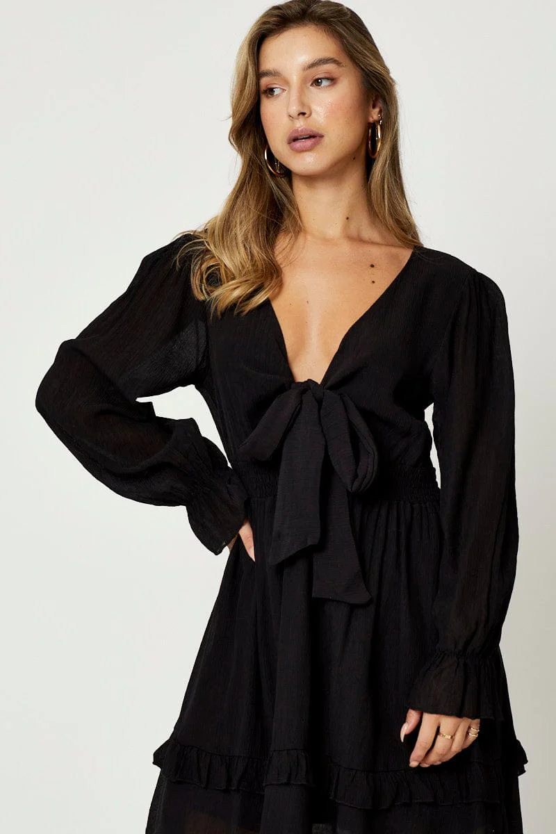 Black Tie Front Skater Dress