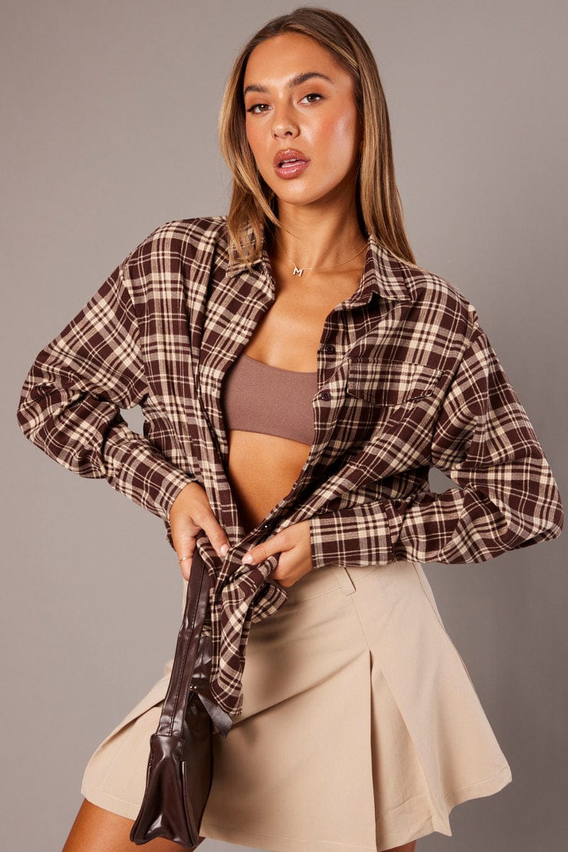 Brown Check Relaxed Shirt Long Sleeve