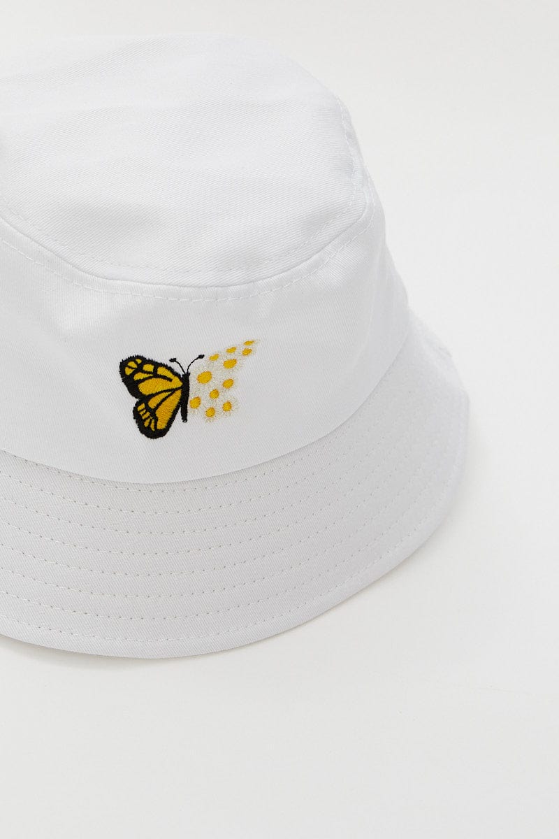White Butterfly & Flower Bucket Hat