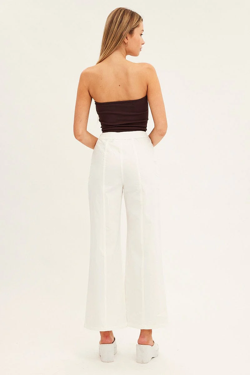 White Wide Leg Pants High Rise Cotton