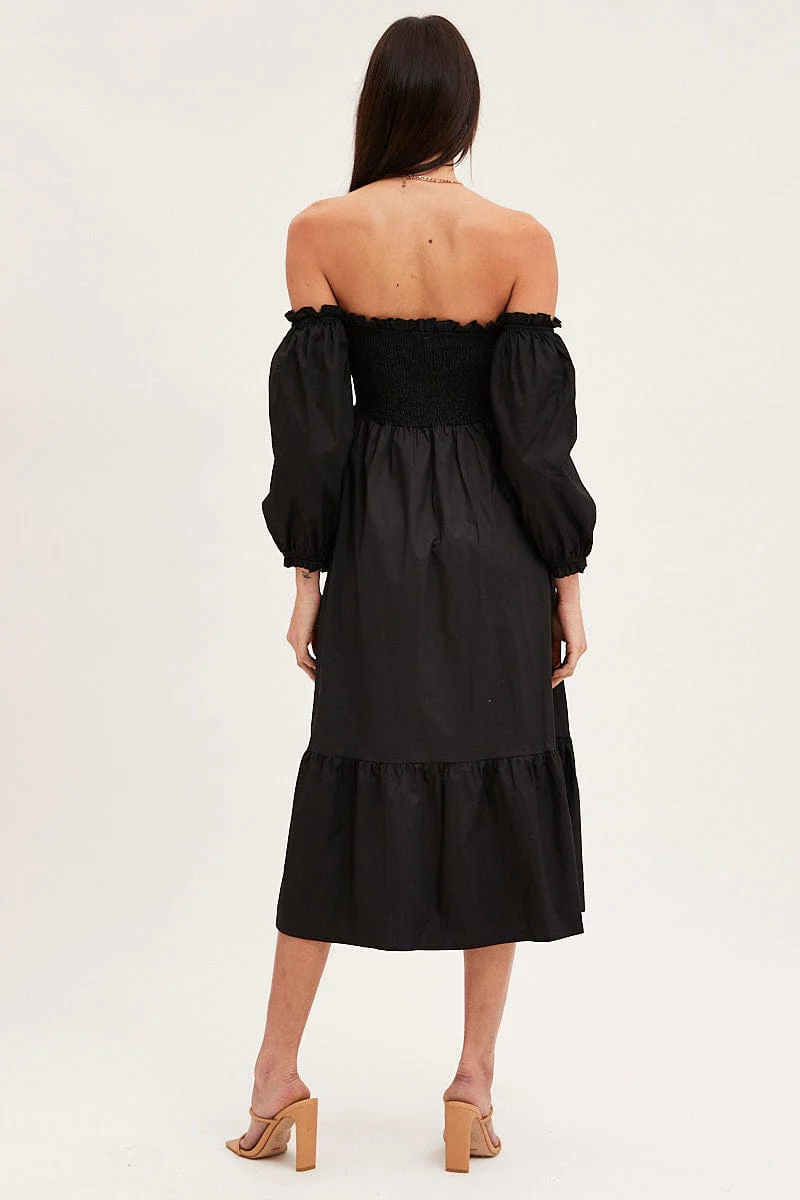 Black Dress Off Shoulder Maxi
