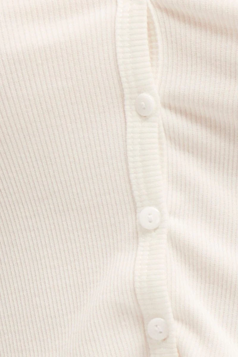 White Short Sleeve Rib Cardigan