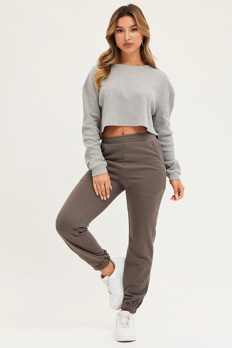 Grey Track Pants High Rise
