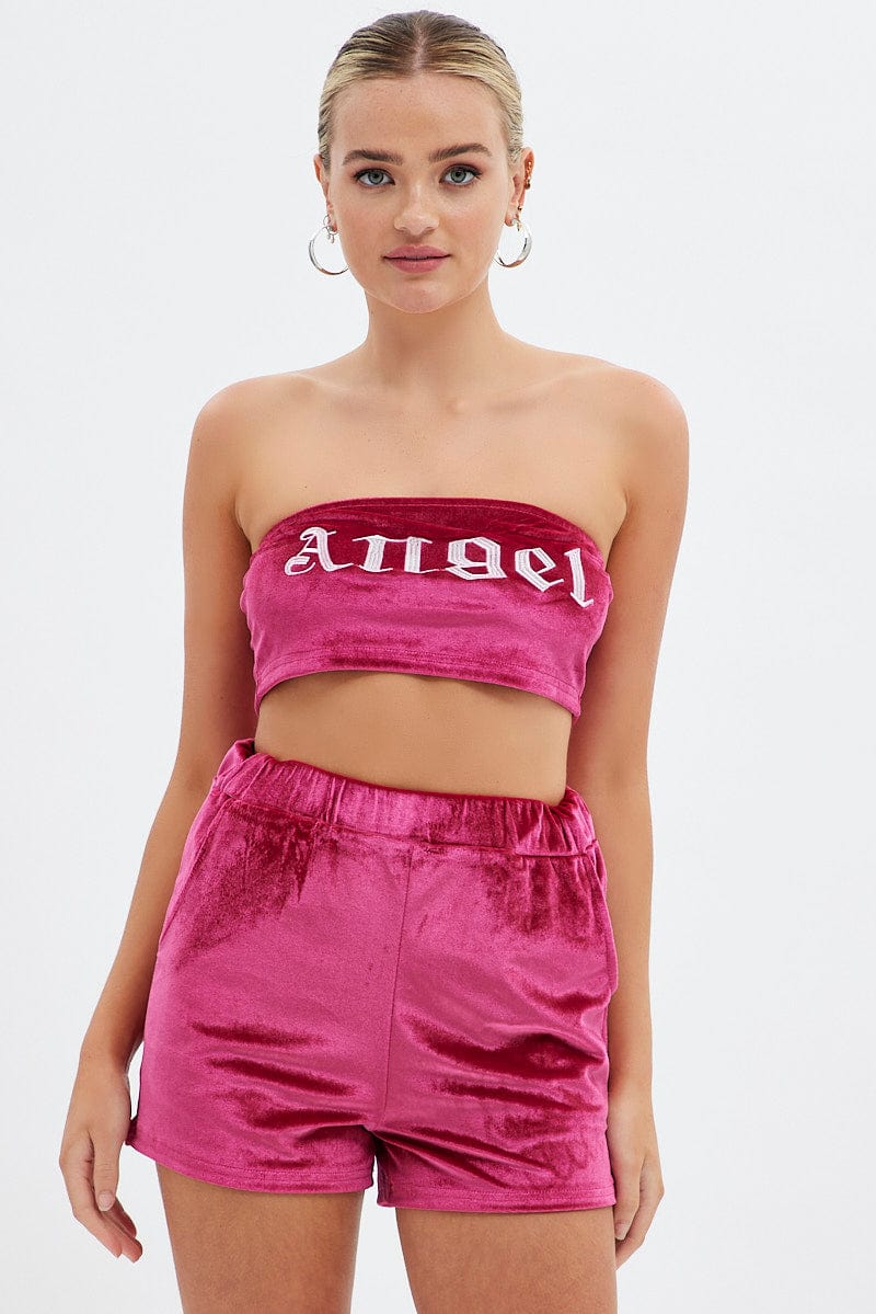 Pink Velvet Bandeau Top