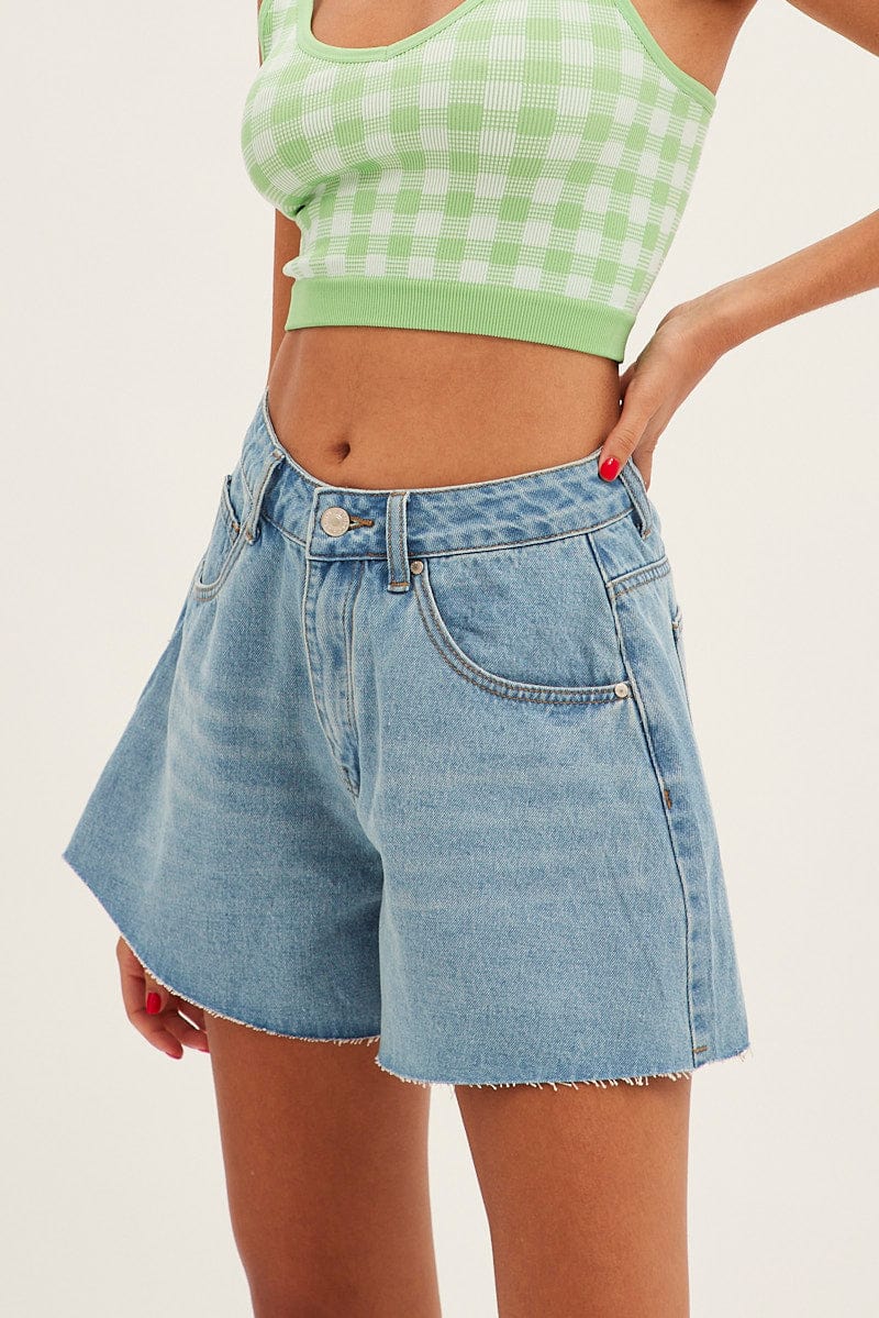 Blue Relaxed Denim Shorts High Rise