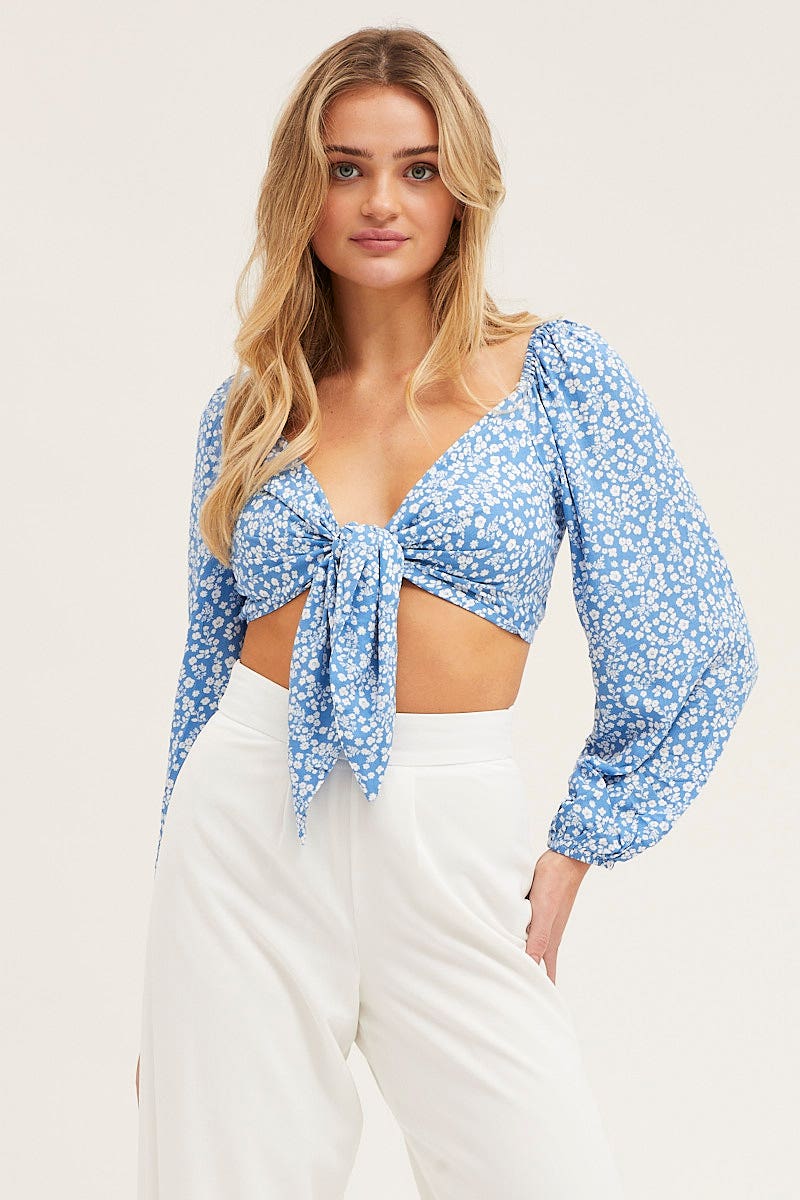 Print Tie Front Top