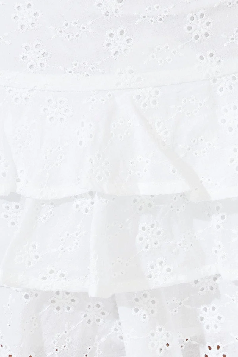 White Skater Skirt Ruffle Hem Eyelet