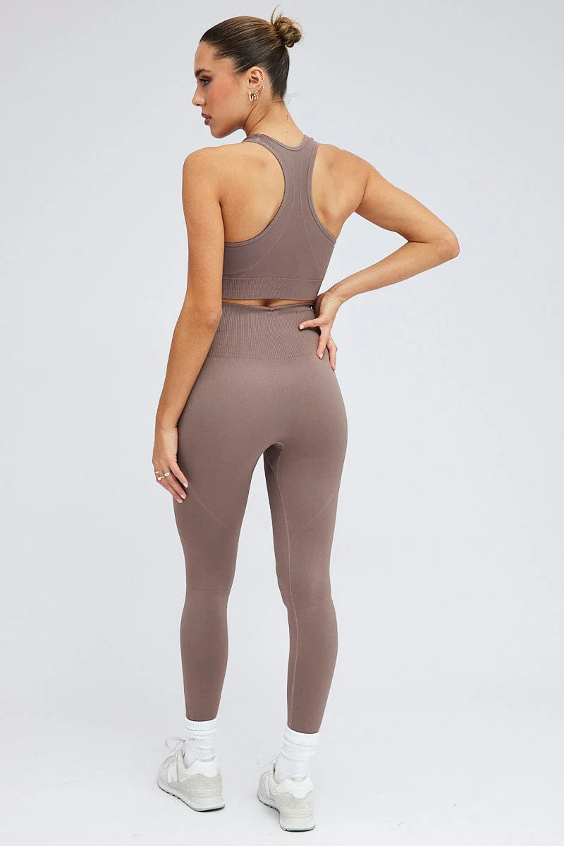 Brown Seamless Tank Top And Legging
