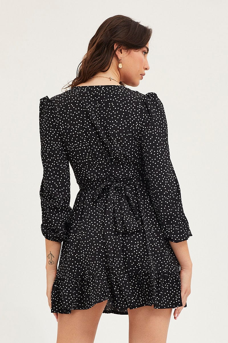 Polka Dot Wrap Dress Long Sleeve Mini