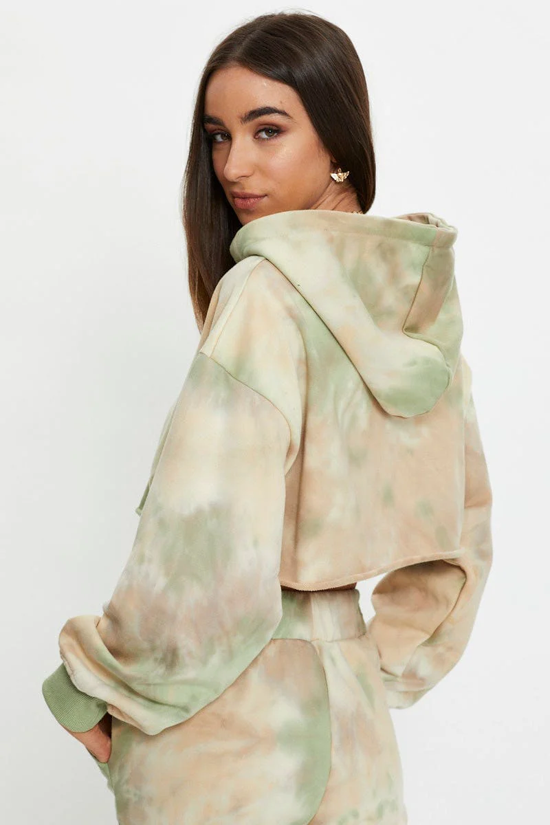 Multi Tie Dye Cropped Hoodie