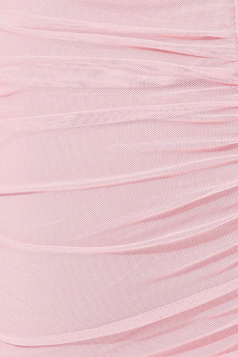 Pink Bodycon Dress Sleeveless Ruffle Mesh