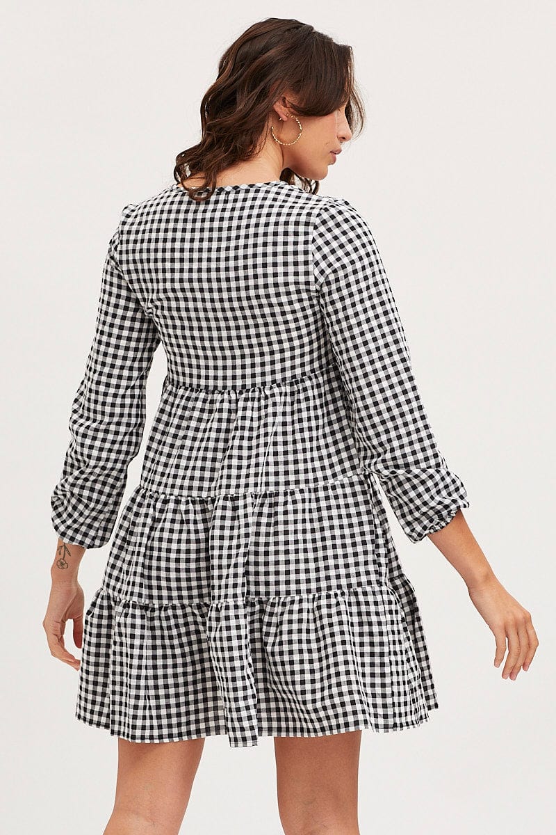 Check Skater Dress Long Sleeve Mini