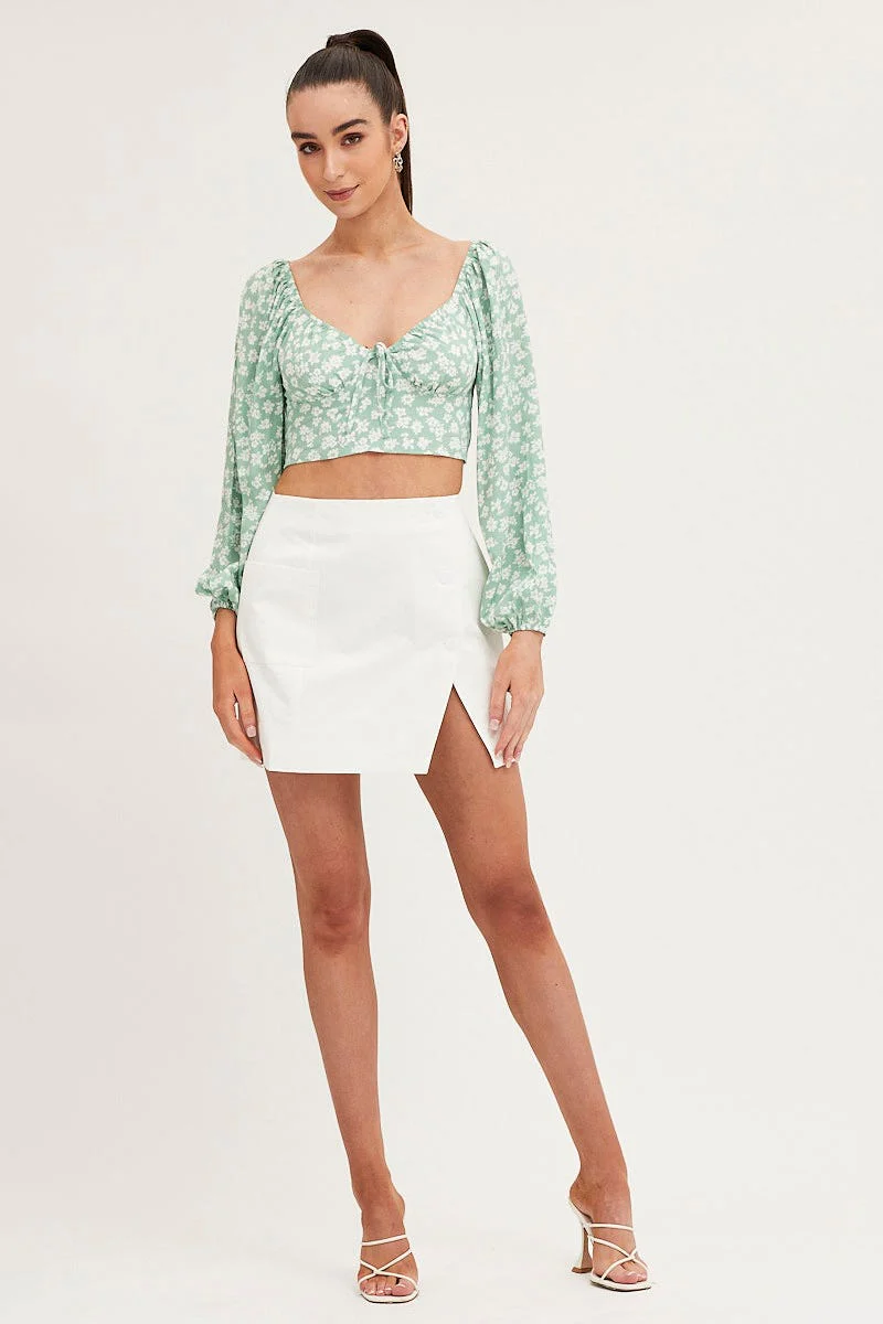 Print Off Shoulder Cropped Top