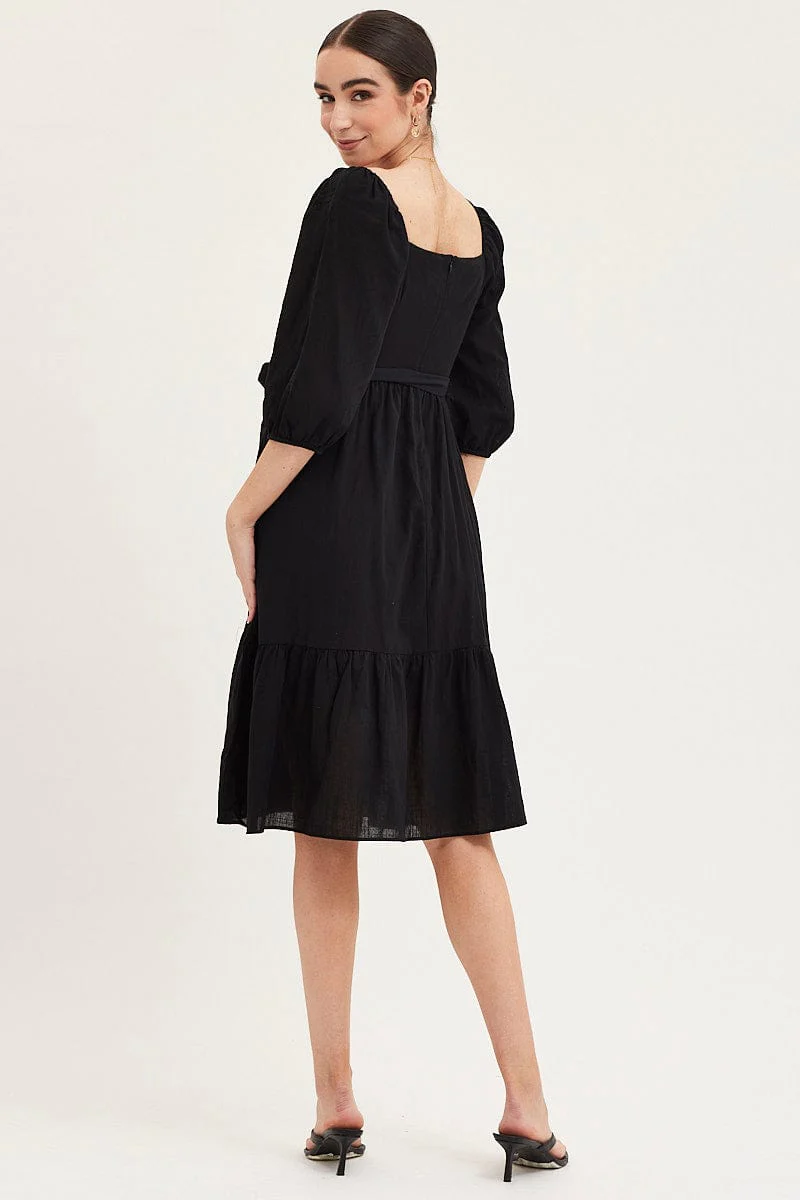 Black Dress Puff Sleeve Maxi