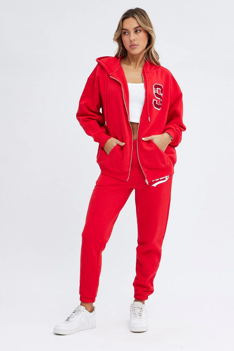 Red Track Pants High Rise Jogger