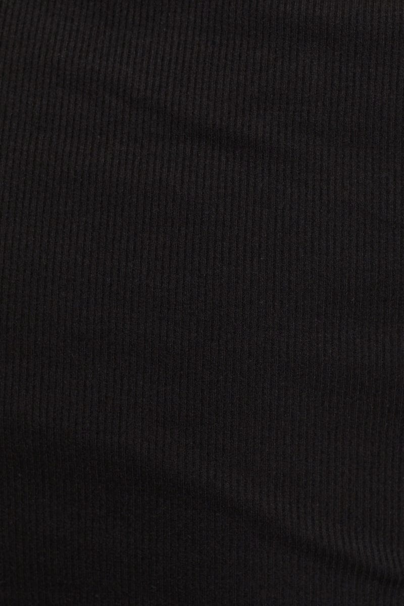 Black Drawstring Detail Jersey Rib T-Shirt