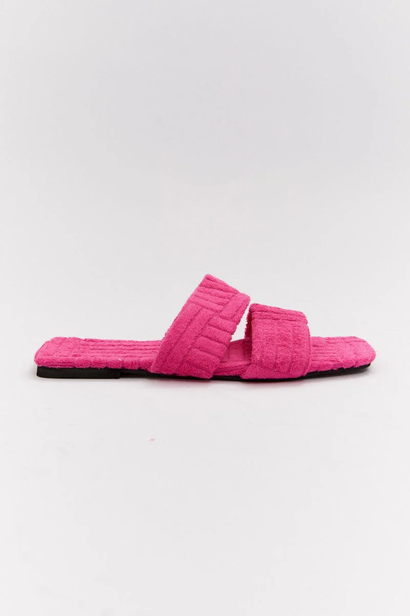 Pink Square Toe Toweling Detail Slippers
