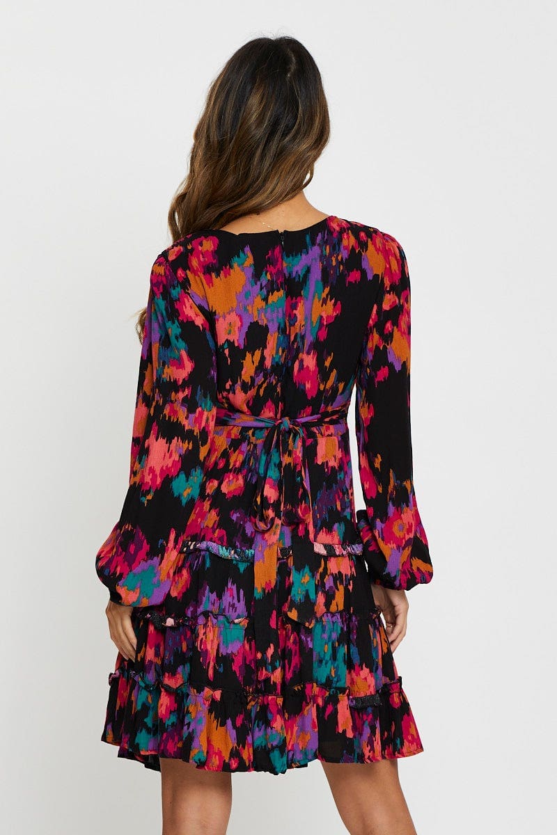 Print Mini Dress Long Sleeve