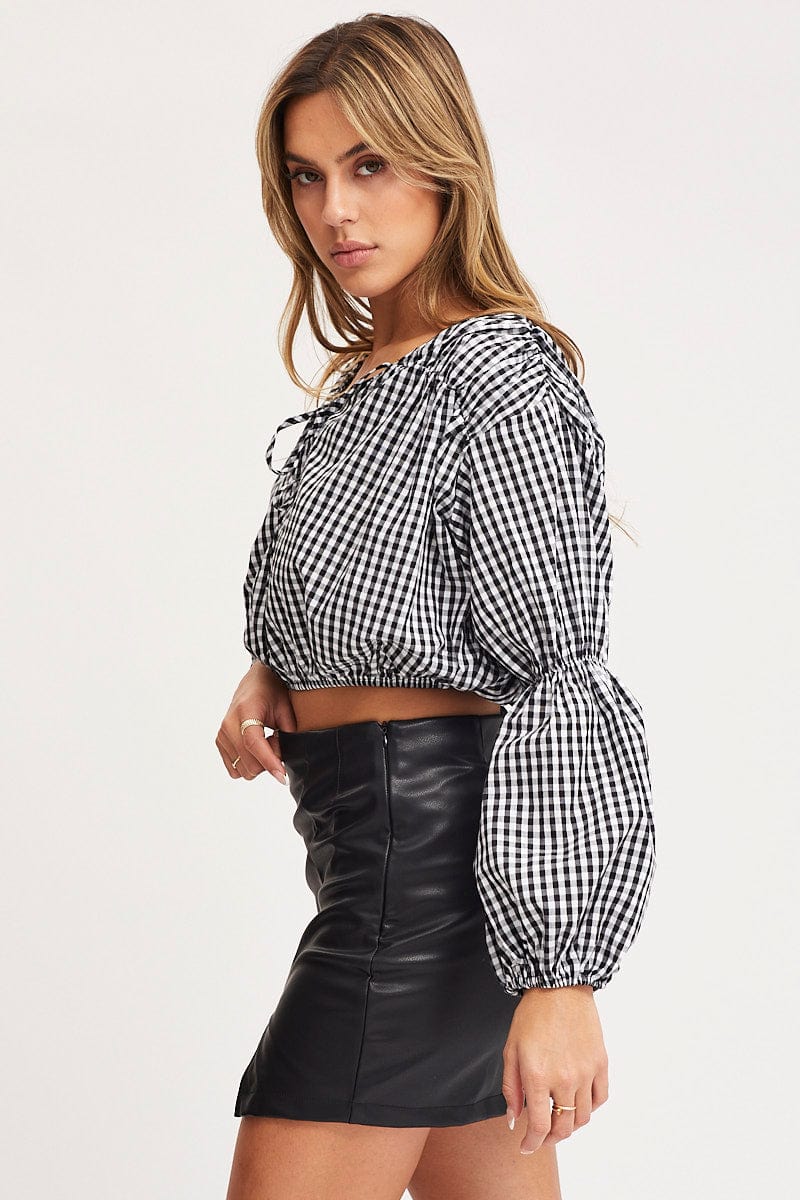 Check Crop Top Long Sleeve