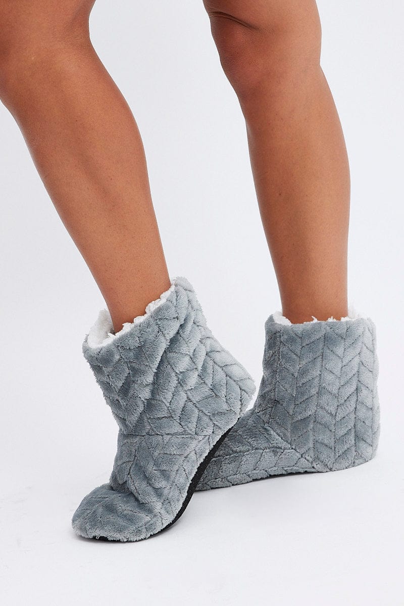 Grey Fluffy Boot Slippers
