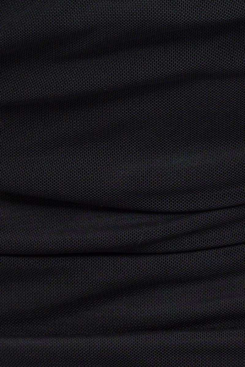 Black Mini Dress Sleeveless Scarf Ruffled Rosette Brooch