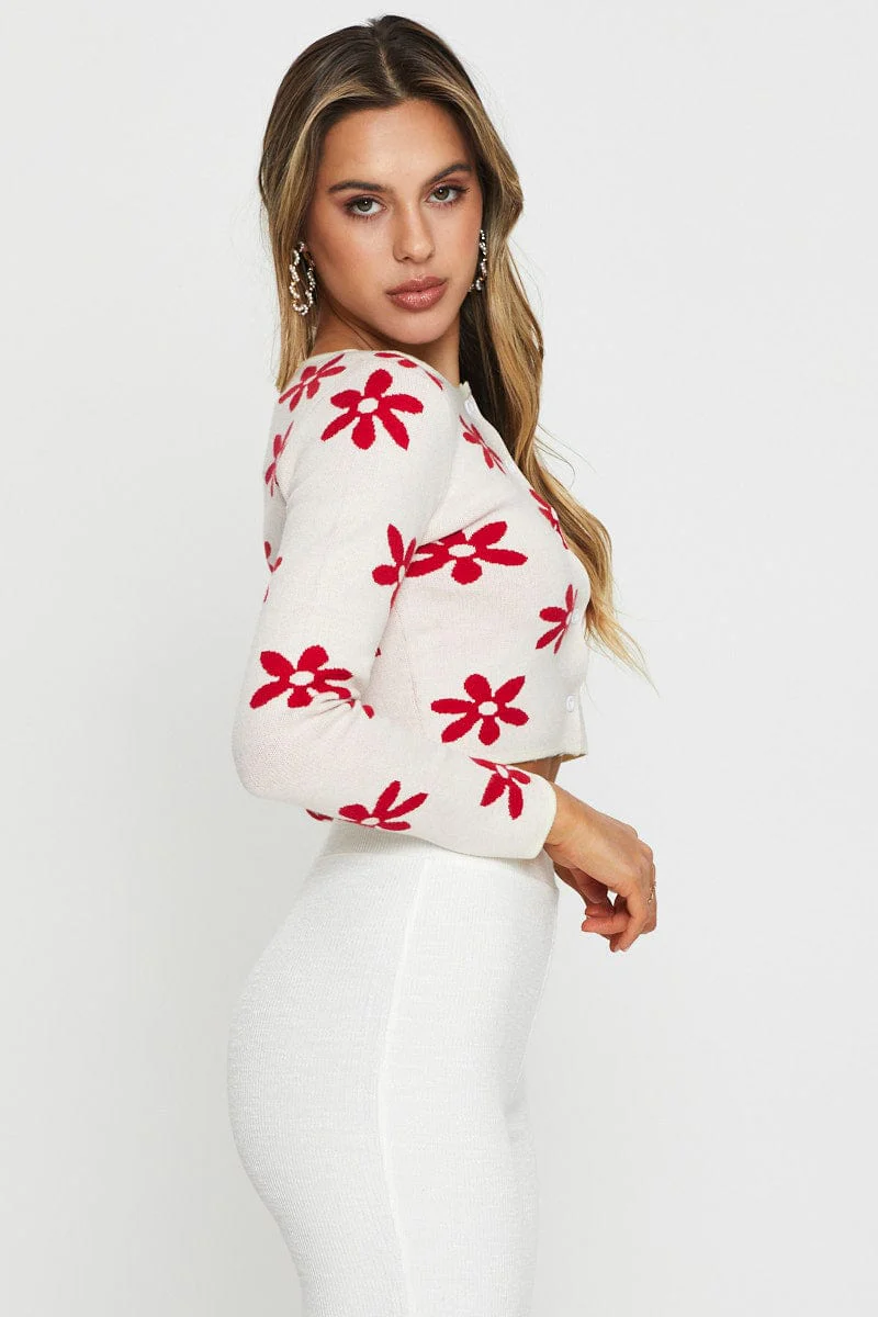 White Knit Cardigan Long Sleeve Crop
