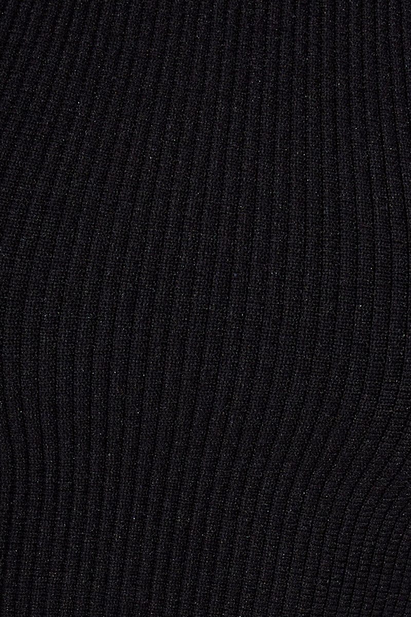 Black Knit Top Ribbed High Neck