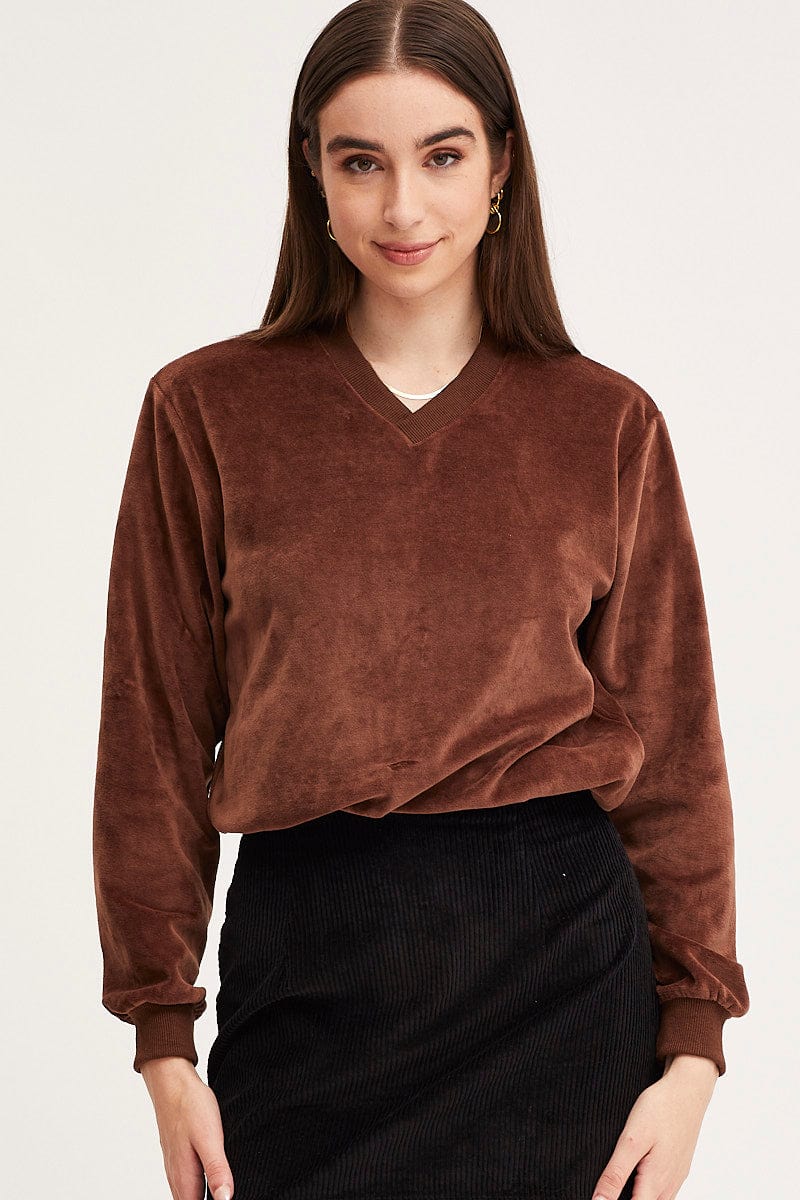 Brown Sweater Long Sleeve Velvet