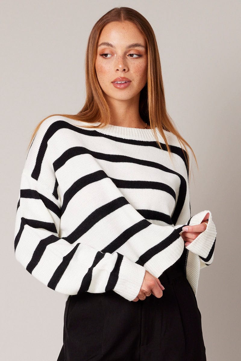 White Stripe Knit Jumper