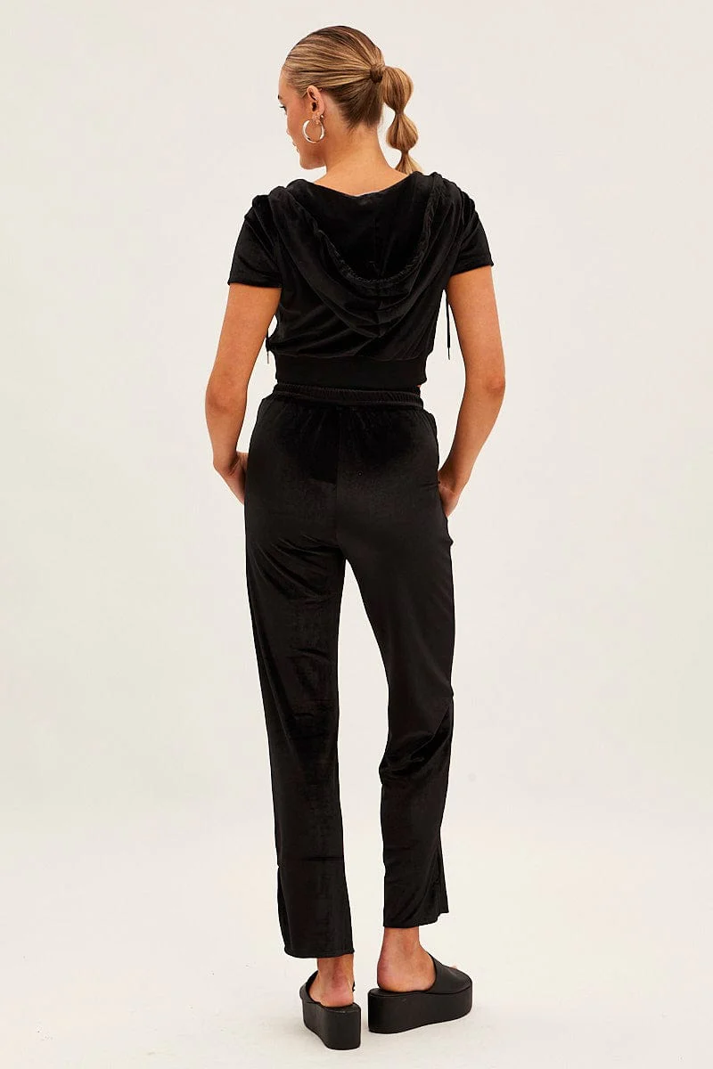 Black Velvet Flared Hem Pants