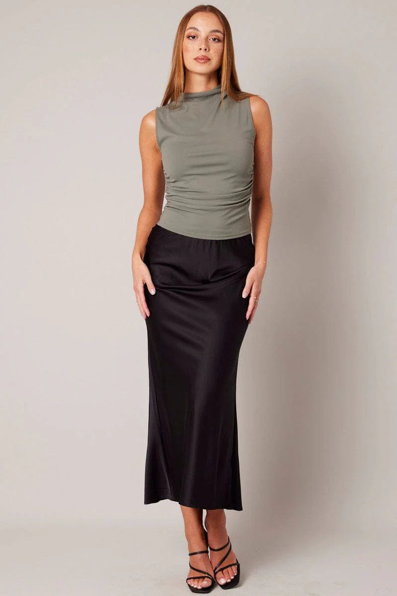 Green Sleeveless Top Side Ruched