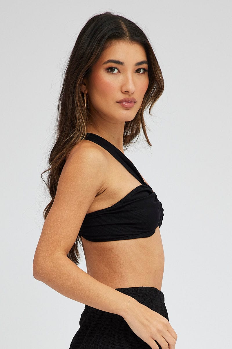 Black Bralette Twist One Shoulder Seamless