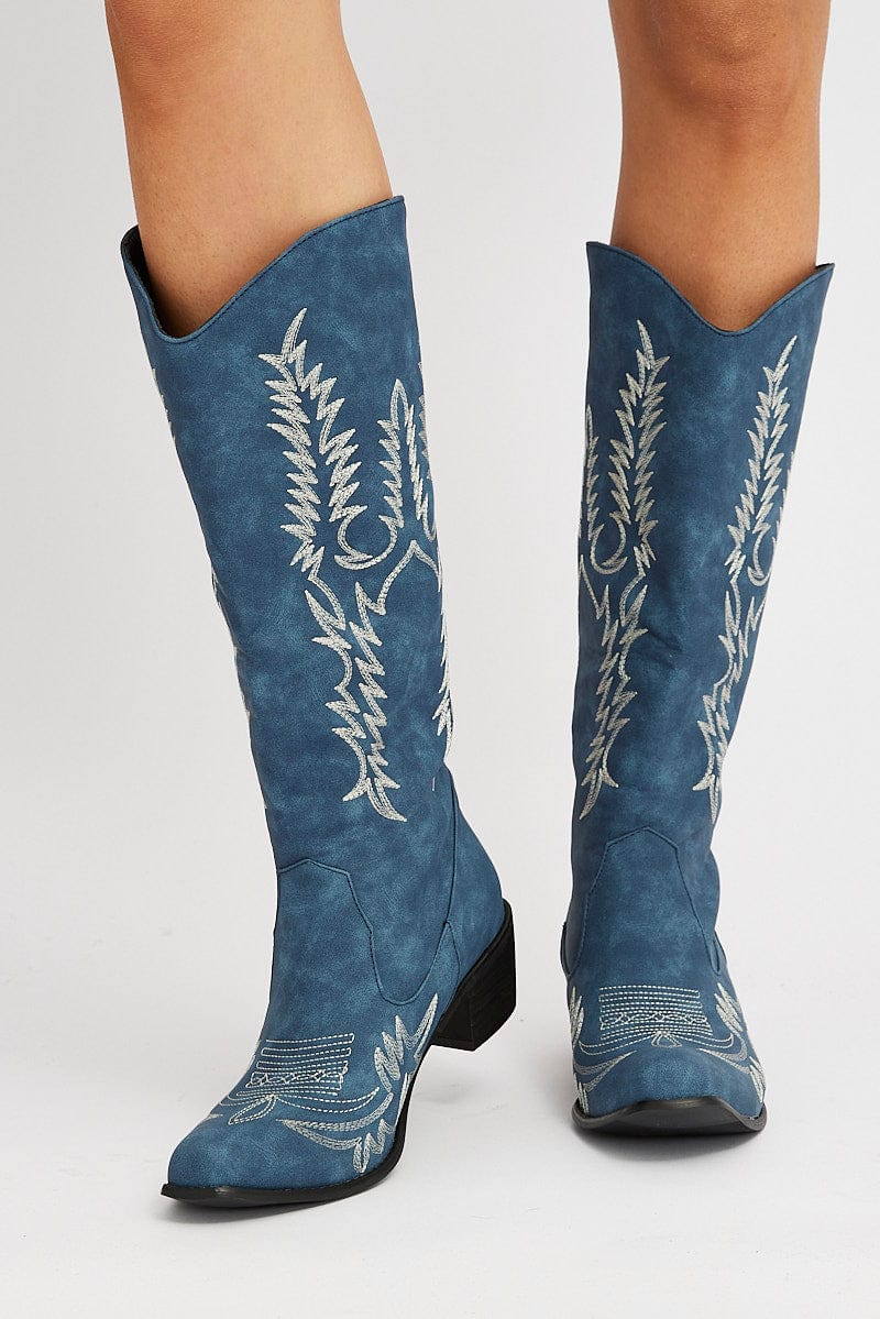 Blue Embroidered Cowboy Boots