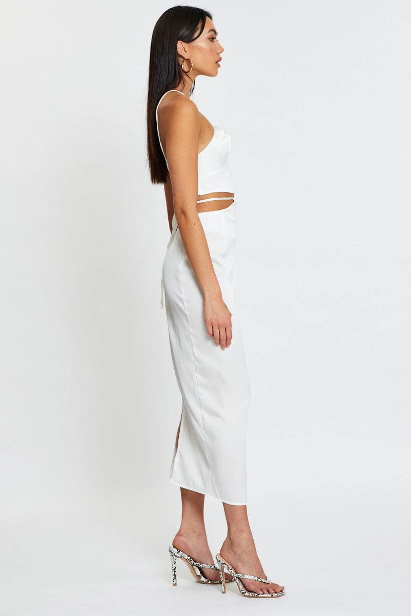 White Slip Skirt Maxi Satin