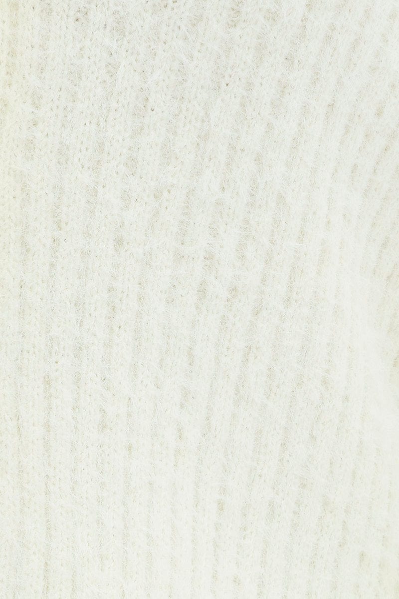 White Knit Cardigan Fur Trim