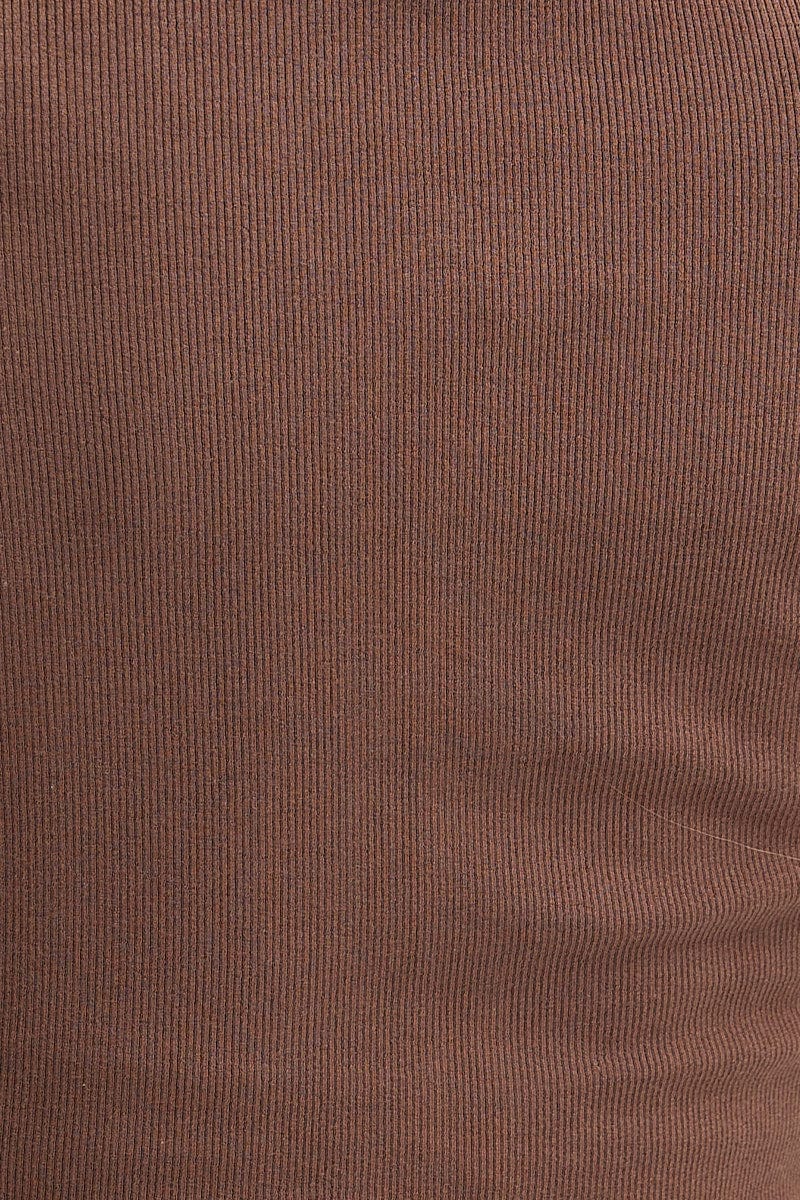 Brown Basic Top Ribbed
