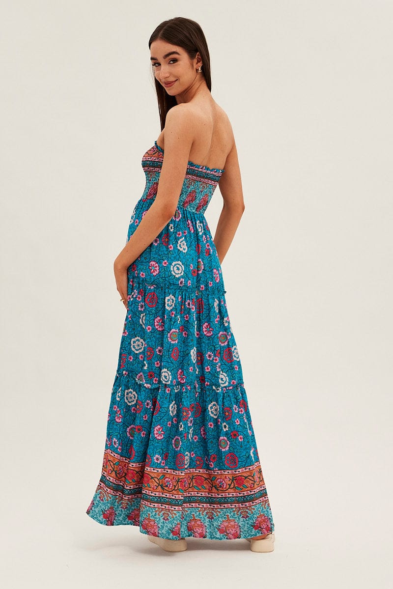 Boho Print Maxi Dress Bandeau Sun Dress